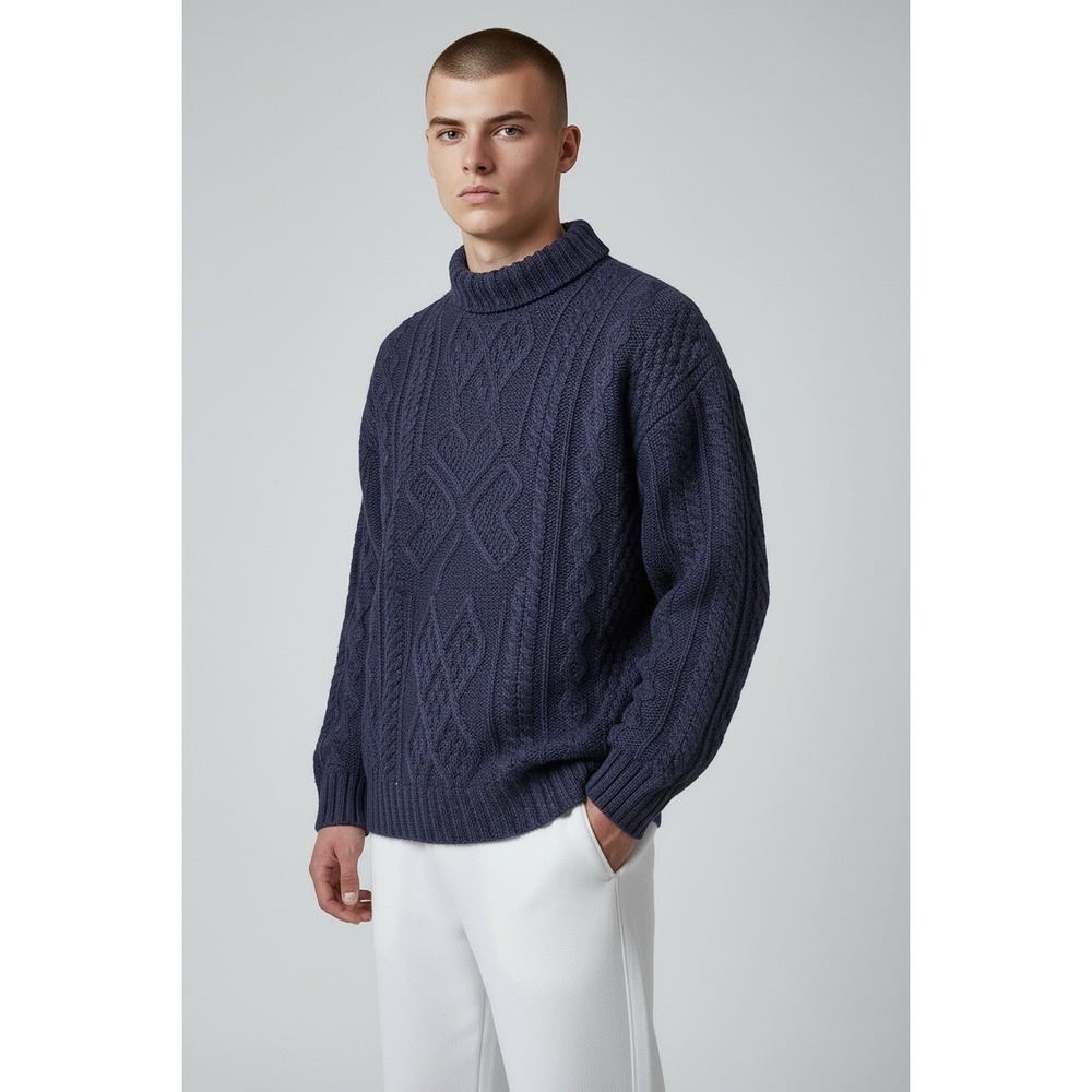 Aran Crafts Fisherman Sweater Mens 2XL Chunky Cable Knit Dark Navy Blue Ireland